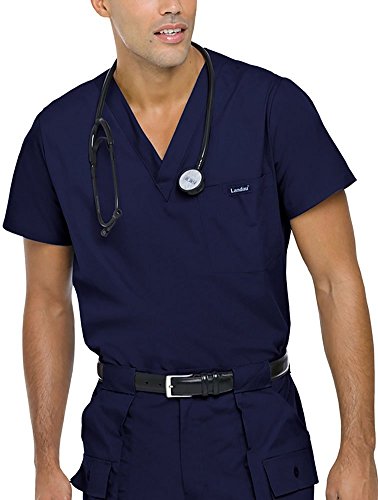 Landau 7594 Men's Vented Scrub Top Navy Medium