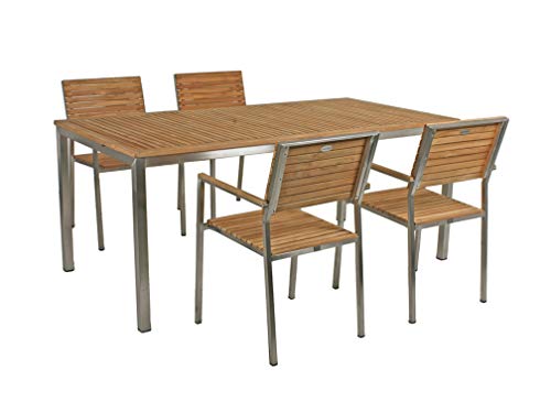 Gravidus 5-teilige Gartengarnitur aus Edelstahl und Teak
