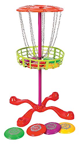 BOYS HAVE FUN TOYS Sports Little Flyers Disc Golf and Target Set 6 Mini Discs and 25-inch Tall Basket Disc Golf Toy Set Portable Indoor/Outdoor Yard Games