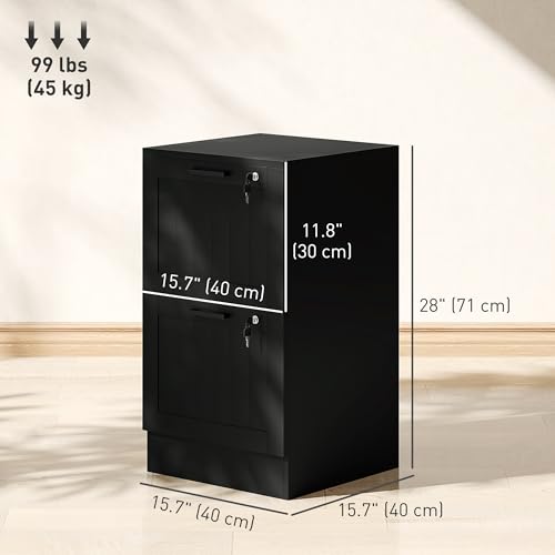 HOMCOM 2 Drawer File Cabinet with Lock, Vertical Filing Cabinet with Adjustable Hanging Bars for A4 and Letter Size File Folders, Printer Stand with Storage for Home Office, Black