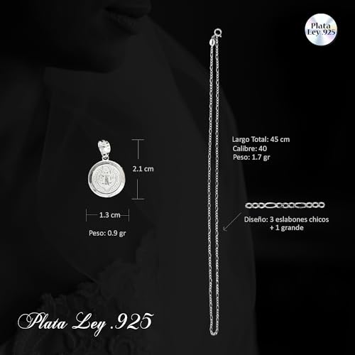 Dije Plata Medalla San Benito Forma Circular + Cadena Plata Calibre 40 45 Cm De Largo Ideal Regalao Boda Bautizo Primera Comunión XV Años Graduaciones Unisex