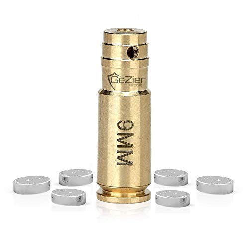 GoZier Tactical 9mm Laser Bore Sight in-Chamber Cartridge ✮ 9mm Red Dot Laser Sighter ✮ Backed (Brass, 9mm)