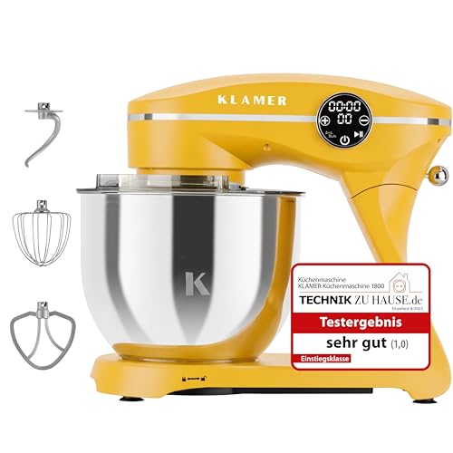 KLAMER Küchenmaschine 1800W, Knetmaschine Brotteig mit 6L Edelstahlschüssel