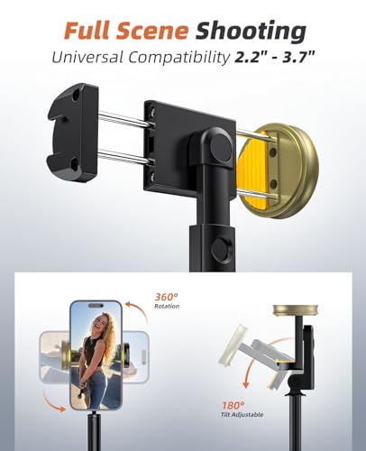 Vimose Phone Tripod & Selfie Stick with Remote, Portable, Lightweight for Video Recording Vlog, Extendable Travel Tripod Stand Compatible with iPhone Android, Black, 62"
