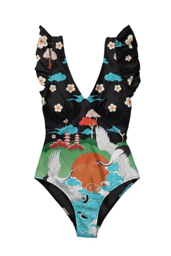 Averie One-Piece Swimsuit Plunge Traje de baño de una Pieza, Negro, XXL para Mujer