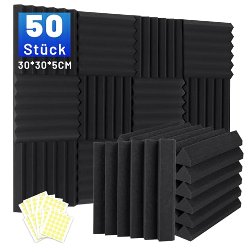 Pack of 50 Acoustic Foam Sound Insulation, 5 x 30 x 30 cm (2 x 12 x 12 inches), Sound Insulation Panels, Acoustic Foam Panels, Sound Absorber, Acoustic Foam, High Density Sound Absorber Wall
