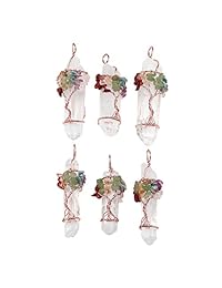 Jovivi - Collar con colgante de árbol de la vida con piedras preciosas de chakra, envuelto en alambre de cuarzo natural, transparente, curativo