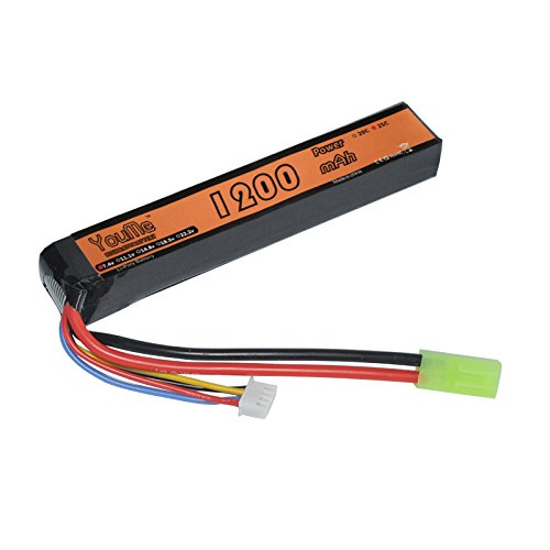 Youme 2S 1200mAh 25C-50C 7.4v LiPo Airsoft Battery With Mini Tamiya Connector for AK Airsoft Gun Model - Thumbnail 3