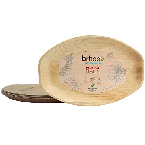 Brheez Palm Leaf Disposable Bamboo Like Oval 15 x 10 Inch -Natural Color - Elegant Sturdy SERVING PLATTER Biodegradable, Compostable Chemical Free, Natural Alternative To Plastic And Paper - Pack of 6