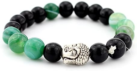 NewYork Men Women Tibetan Buddhist Beads Energy Power Crystal Elastic Stretch Beaded Lava Rock Chakra Gemstone Reiki Healing Bracelet (Mix Black/Grape)
