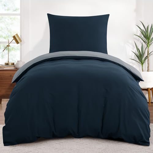 41E6BcKZ2KL Aisbo Bettwäsche 155X220 2Teilig Blau Grau - Bettwäsche Sets 1 Bettbezug 155X220 Cm + 1 Kissenbezug 80X80 Cm, Öko-Tex Wendebettwäsche Weich Mikrofaser Mit Reißverschluss