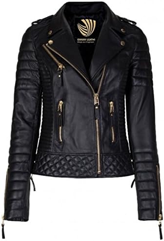 Exportica LeatherWomen's Lambskin Leather Motorcycle Biker Jacket, XX-Small, Black