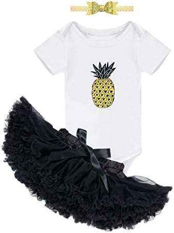 Ammengbei 3PCS Baby Girl Newborn Pineapple Tutu Onesie Outfit Princess Dress Set (9-12M)