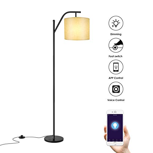 Floor lamp, Wellwerks Smart Light(with Wi-Fi Bulb),- Classic Standing Industrial Arc Light with Lamp Shade, Modern Floor Lamp for Bedroom, Living Room, Study Room