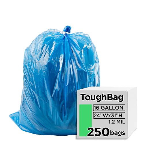 ToughBag 1216 Gallon Blue Recycling Tall Kitchen Trash Bags 1.2 Mil