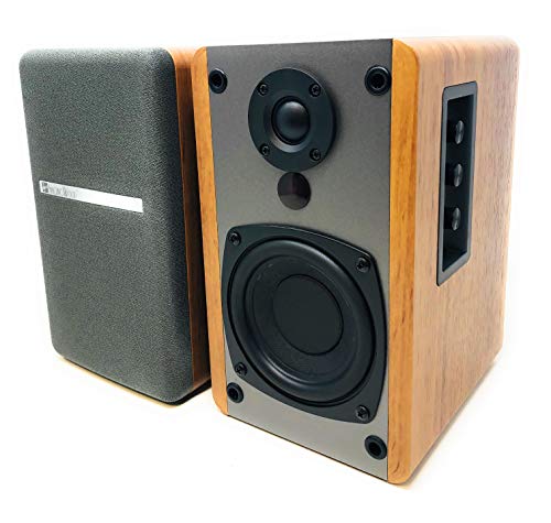 SINGING WOOD BT25 Active Bluetooth Bookshelf Speakers-2 RCA Input, Remote Control Wooden Enclosure – 50 Watts RMS (Beech Wood)