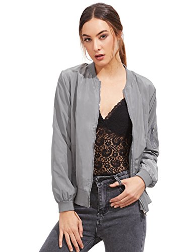 Romwe women s classic zipper short bomber jacket coat g…
