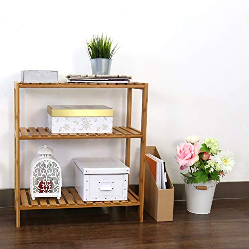 Kinsuite Bamboo Rack Shelf Storage Organizer Plant Flower Stand Multifunctional for Bathroom Kitchen Living Room Holder 3 Tier Shoe Rack Home Furniture