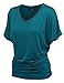 Made By Johnny MBJ WT1037 V Neck Short Sleeve Dolman Top with Side Shirring XXL Teal