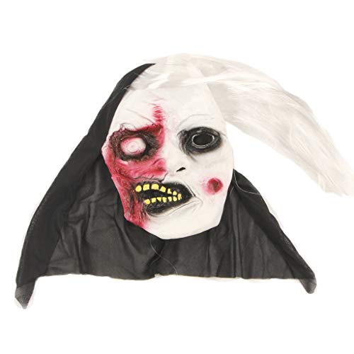 AIPINQI Creepy Horror Plastic Zombie Facial Mask with Hair Makeup Mask Face Frightful for Halloween Costume Party