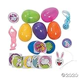 Fun Express - 100 Toy Filled Hinged Bright Easter Eggs, Toys Include Vinyl Smile-face Bunny Necklace, Bunny Teeth Whistle, Mini Porcupine Ball, Easter Yo-yo, Easter Spin Top, or Easter Stretchy Finger Measure (2.5 Inches)