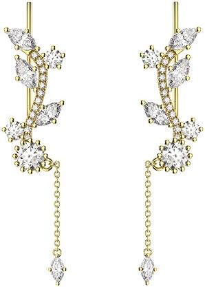 VAN LECONY 18K Gold Plated Cubic Zirconia Drop Leaf Ear Cuffs