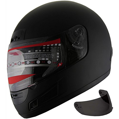 Motorcycle Street Sport Bike Helmet Full Face Helmet FF98 2 Visors Comes with Clear Shield and Free Dark Tinted Shield (Matt Black, XL)
