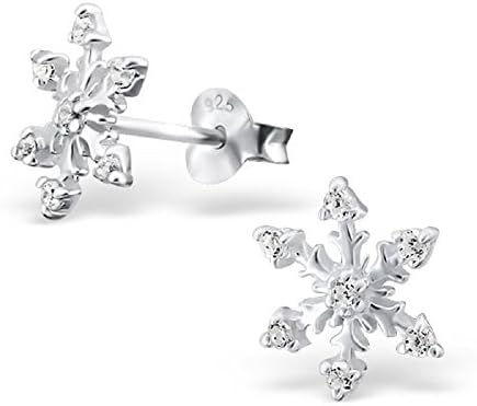925 Sterling Silver Hypoallergenic Crystal CZ Snowflake Christmas Stud Earrings for Women or Girls 19095
