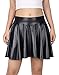 HDE Women's Shiny Liquid Metallic Wet Look Flared Pleated Skater Skirt (Black, Small)