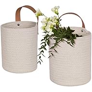 Wall Hanging Storage Baskets Set of 2 - Small Cotton Rope Handle Storage Organizer, Woven Baskets for Baby Nursery Kids Gift