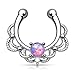 16GA Lacey Single Synthetic Opal Clip On Fake Non No Piercing Septum Hanger Ring (Purple)