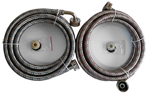 KILAUAN Washing Machine Hose Stainless Steel Braided Water Supply Line with 90 Degrees Elbow - 8 FT Burst Proof - With Red & Blue Color Coded
