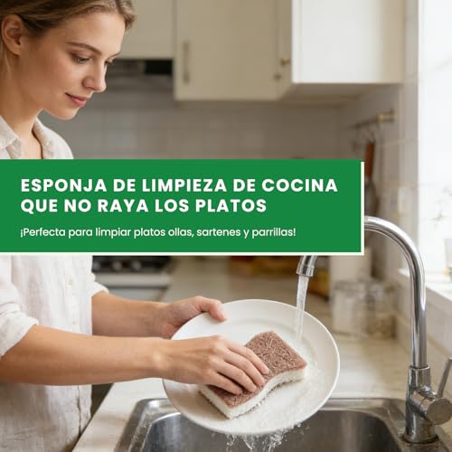 JDF3CISH 12PCS Esponja para Trastes - Fibras para Trastes Naturales, Doble Cara Ecológica, Antirayaduras y Secado Rápido, Ideal para Cocina