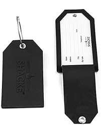 Shacke Luggage Tags with Full Back Privacy Cover w/ Steel Loops - Set of 2