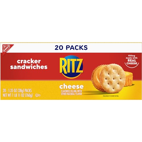 RITZ CHEESE SANDWICH CRACKERS, LUNCH SNACKS, 20 SNACK PACKS (6 CRACKERS PER PACK)