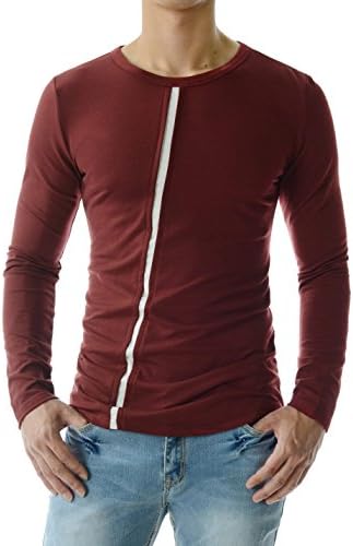 Showblanc (SBDK54) Male Fitted Design Front Cross Line Point Round Neck Tshirts WINE US M(Tag size XL)