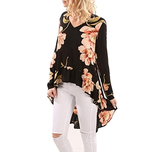 Sinfu Women's Blouse Vintage Autumn Winter Summer Spring Floral Print Long Sleeve Shirt Casual Blouse Ruffles Irregular Tops (XXL US size 12)