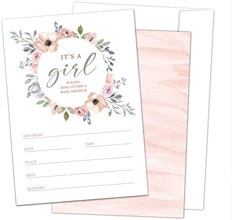 Set of 50 Floral Baby Shower Invitations with Envelopes by Hat Acrobat