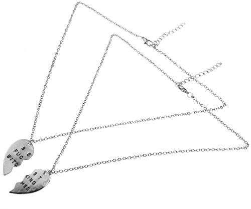 Modern Best Fucking Bitches Necklace 2 Parts Broken Heart Chain Silver Colour