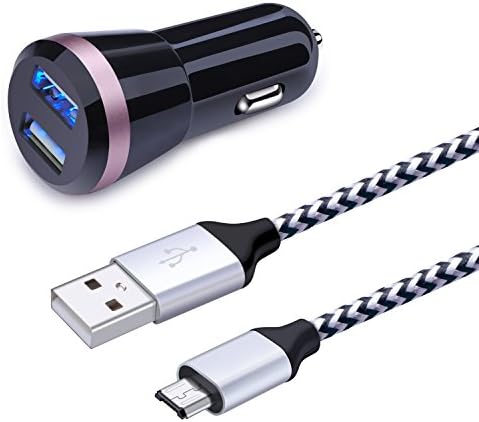 Android Charger Cable, Sicodo 3.1A Rapid Dual Port Car Charger Adapter with 6FT Braided USB 2.0 A Male to Micro B Charging Cord for Samsung Galaxy S7 S6 Edge, Note 5, HTC, Motorola, Sony, Nokia, LG