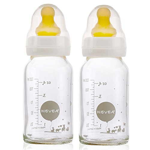 HEVEA Baby Glass bottle 2pack BPA, Phthalates, and PVC free, 100% Natural Rubber
