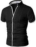 Doublju Mens China Collar Shirt with Hidden Placket