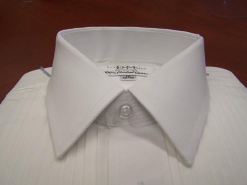 Devin Michaels White Tuxedo Shirt with Point Collar, French Cuff, with Pleats