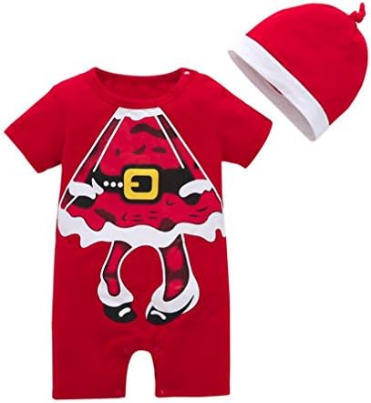 Kid Clothes Set Christmas Hot Sale New Lovely Cute Santa Clause Newborn Baby Boys Print Cartoon Romper+Cap Warm Outfits Set by Neartime (6M-12M, Girl)