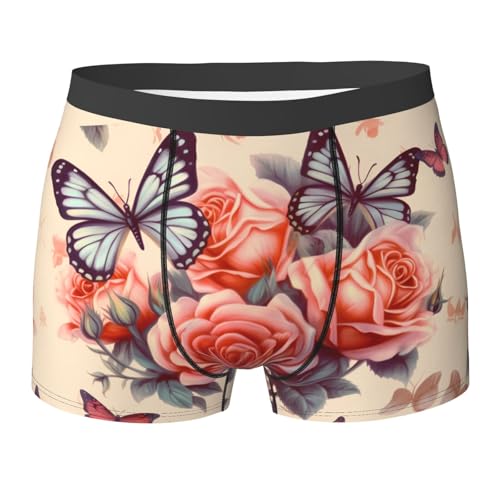 SYHEART Flower Rose Butterfly Print Men'S Boxer Briefs With Elastic Comfort Fit Design For All-Day Wear