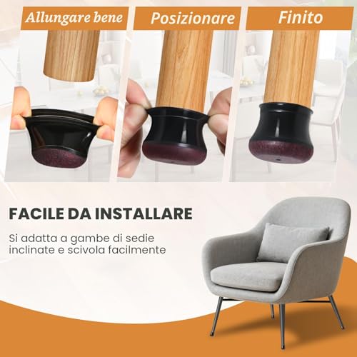 RUSIDO 24 Pieces Black Silicone Chair Rubber Rubber Feet Felt Chair Feet Round Protectors for Chair Legs, Suitable for Straight and Tilting Chair Legs, Non-Scratching (S Fit: 14-20 mm)