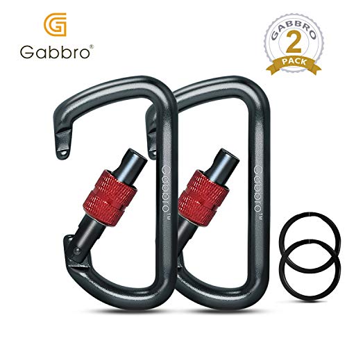Carabiner, GABBRO 12KN/2697lbs Screwgate D-Ring Carabiner Clip, 3/4 oz Aircraft Grade Aluminum, Heavy Duty Caribeaners for Hammocks Tarp Swing Dog Leash Keychain Camping, NOT for Climbing (2 Pcs/Gray) - Thumbnail 7