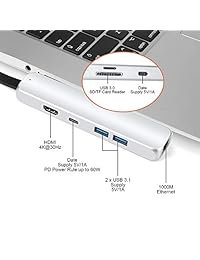 Adaptador USB C Hub 8 en 1 con fuente de alimentación PD Tipo C, puerto Ethernet de 1 Gbps, lector de tarjetas USB 3.0 SD TF, 4K 30 Hz USB C a HDMI, 2 puertos USB 3.1 para MacBook Pro