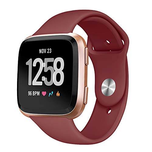 Kmasic Sport Band Compatible Fitbit Versa/Fitbit Versa Lite Edition, Soft Silicone Strap Replacement Wristband Fitbit Versa Smart Fitness Watch, Burgundy, Large