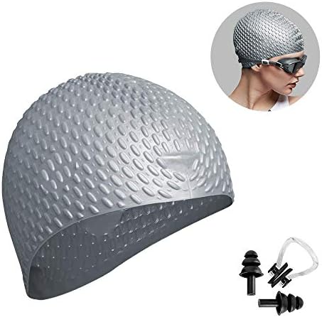 Trevoz Swim Cap, Women Silicone Swimming Cap for Long/Curly/Braids Hair Unisex Adult Kids Bathing Cap, Keep Hair Dry with Nose Clip and Ear Plugs